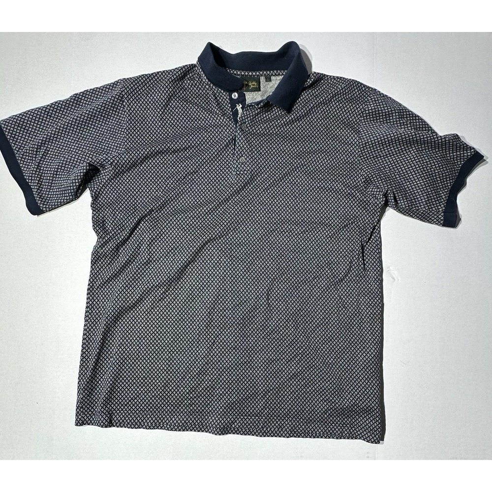 Bobby Jones Polo Shirt L Blue Tan Check Pattern Golfer Embroidered